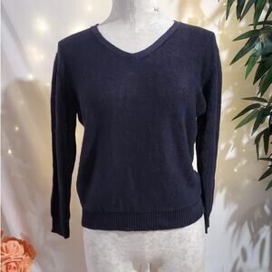AX Armani Exchange NWT 100% Linen V-Neck Knit Sweater Womens Size L Navy Blue